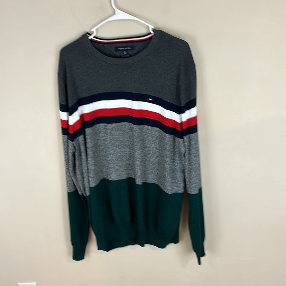 Tommy Hilfiger Lightweight Color Block Cotton Golf Sweater Size XL